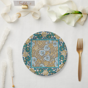 Assiettes En Carton papier peint bleu art nouveau cyclamen