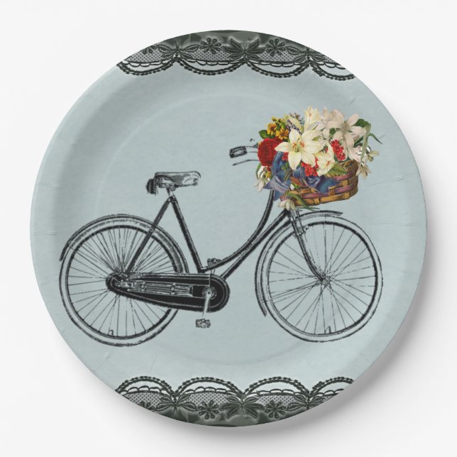 Assiettes En Carton Papier plaque menthe vert ivoire vélo vélo (Devant)