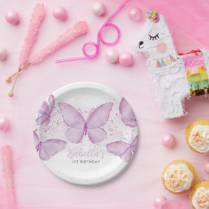 Assiettes En Carton Papier pourpre Fille papillon 1er Anniversaire Pla