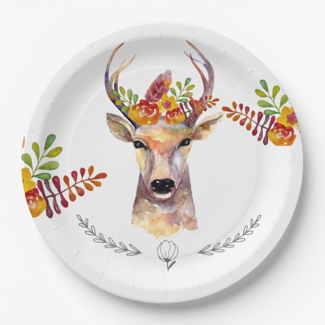 Assiettes En Carton Papier rond de 9" Boho cerf Buck Head Browning (Devant)