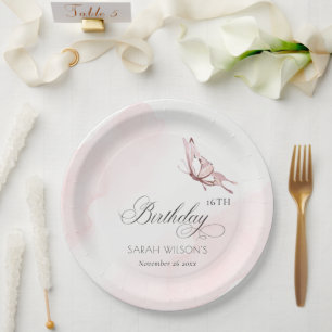 Assiettes En Carton Papillon Aquarelle Rose Bleu N'importe quel âge An