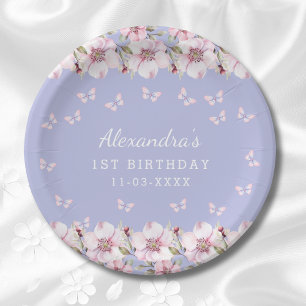 Assiettes En Carton Papillon blanc rose Lilac Floral 1er anniversaire