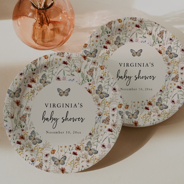 Assiettes En Carton Papillon Bohème (Boho Wildflowers Butterfly Paper Plates by Painted Paperie
)