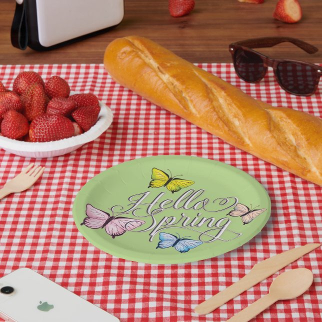 Assiettes En Carton Papillon Bonjour printemps (Pique-nique)
