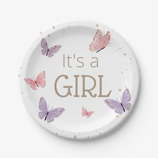 Assiettes En Carton Papillon C'est un Baby shower FILLE (Devant)