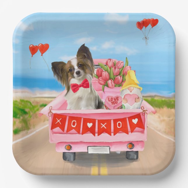 Assiettes En Carton Papillon Chien Saint-Valentin Coeurs de Camion (Recto)