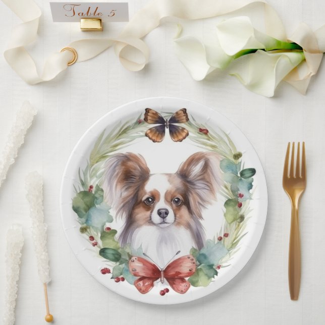 Assiettes En Carton Papillon Christmas Wreath Festive Pup (Mariage)