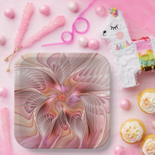 Assiettes En Carton Papillon coloré abstrait art fantastique fractal