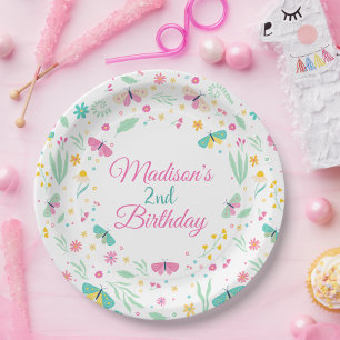 Assiettes En Carton Papillon de jardin blanc 2e anniversaire pour fill