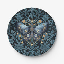 Papillon de nuit bleu et or aquarelle mystique