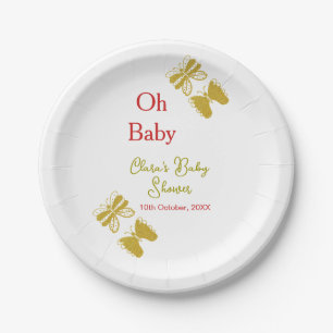 Assiettes En Carton Papillon doré baby shower rouge oh bébé moderne