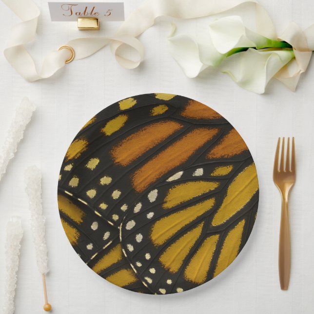 Assiettes En Carton Papillon Monarque Aile Orange Jaune Mariposa (Mariage)