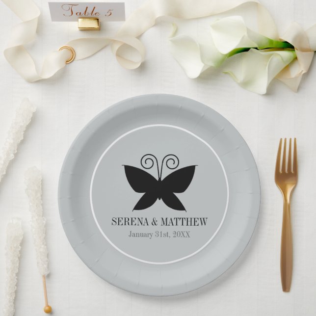 Assiettes En Carton Papillon noir (Mariage)