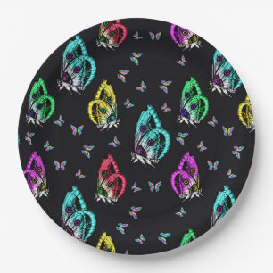 Assiettes En Carton Papillon noir coloré Motif d'illustration