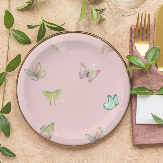 Assiettes En Carton Papillon pastel rose violet (Créateur téléchargé)