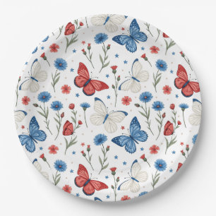 Assiettes En Carton Papillon patriotique et motif floral