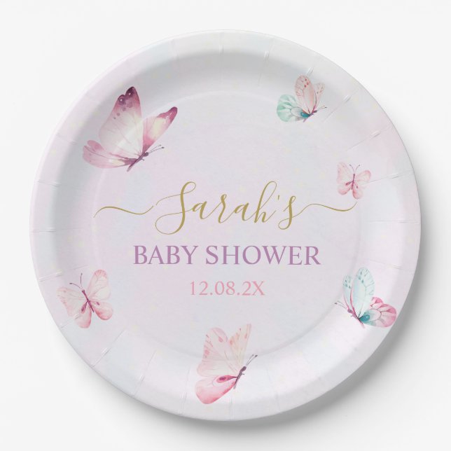 Assiettes En Carton Papillon rose violet enchanté (Devant)