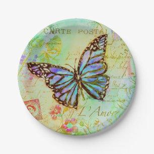 Assiettes En Carton papillon turquoise et violet