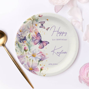 Assiettes En Carton Papillons anniversaire lavande violet imprimé