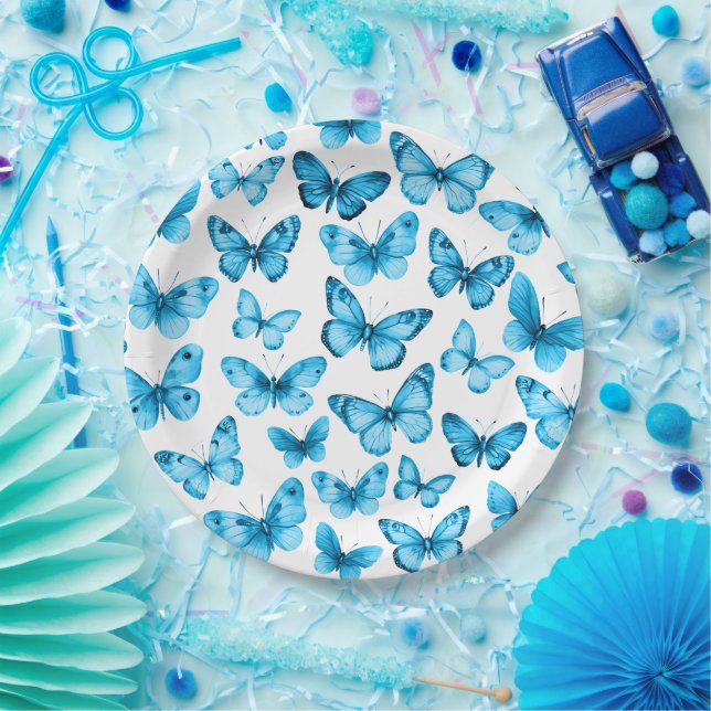 Assiettes En Carton Papillons Aquarelle Anniversaire Baby shower nupti (Fête)
