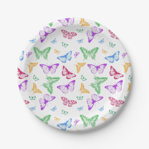 Assiettes En Carton Papillons arc-en-ciel
