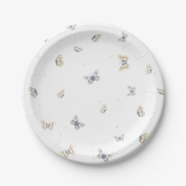 Assiettes En Carton Papillons bleus et crème Charmante Faune des jardi (Devant)