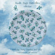 Papillons de bugs gribouillés - bleu - motif sans