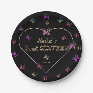 Assiettes En Carton Papillons de coeur rose doux 16 Anniversaire