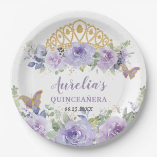 Assiettes En Carton Papillons de la Couronne de Quinceañera Floral Lil