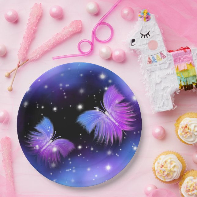 Assiettes En Carton Papillons de l'Imaginaire spatial Cosmique (Fête)