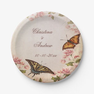 Assiettes En Carton Papillons et fiançailles vintage de fleur d'amande