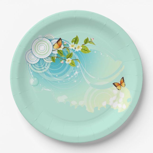 Assiettes En Carton Papillons et fleurs (Devant)