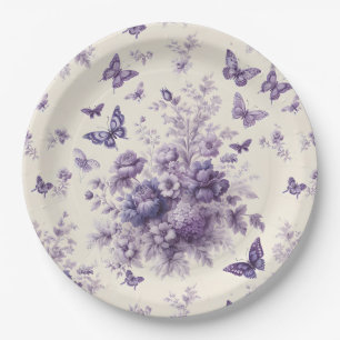 Assiettes En Carton Papillons Fleurie de Toile de France Violet