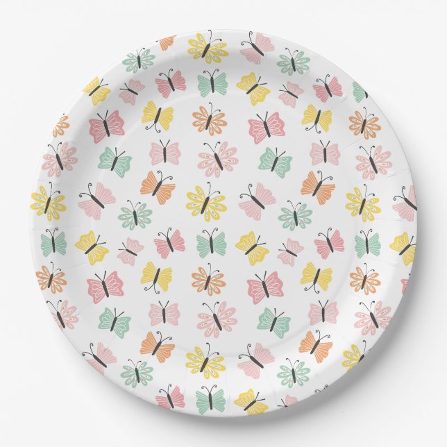 Assiettes En Carton Papillons mignons aux couleurs pastel (Devant)