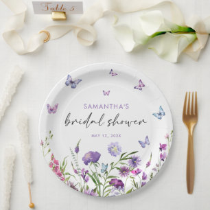 Assiettes En Carton Papillons modernes Floral Fête des mariées violet