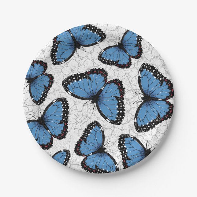 Assiettes En Carton Papillons morpho bleu (Devant)