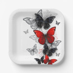 Assiettes En Carton Papillons noirs et rouges volants