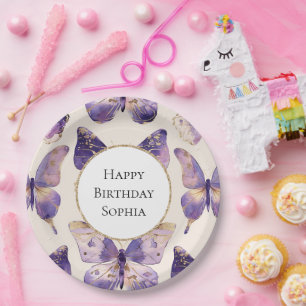 Assiettes En Carton Papillons Purple Gold Anniversaire