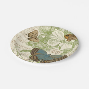 Assiettes En Carton Papillons sur Partition avec Design Floral