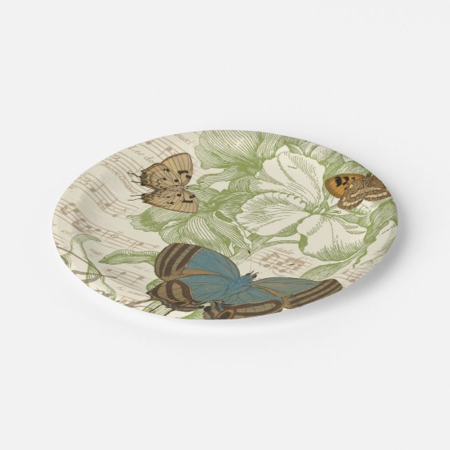 Assiettes En Carton Papillons sur Partition avec Design Floral (Angle)