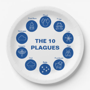 Assiettes En Carton Pâque Seder Les 10 Plagues Bleu et Blanc