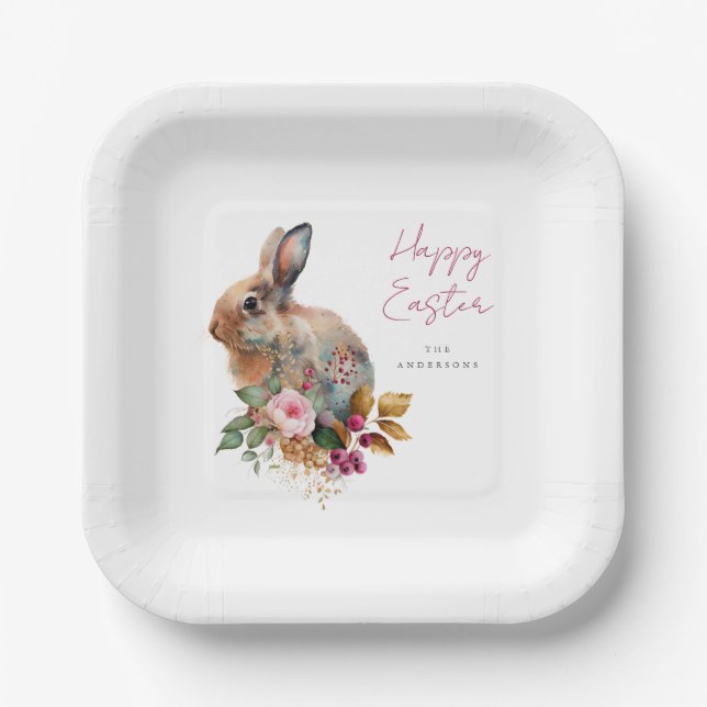 Assiettes En Carton Pâques Floral Aquarelle (Recto)