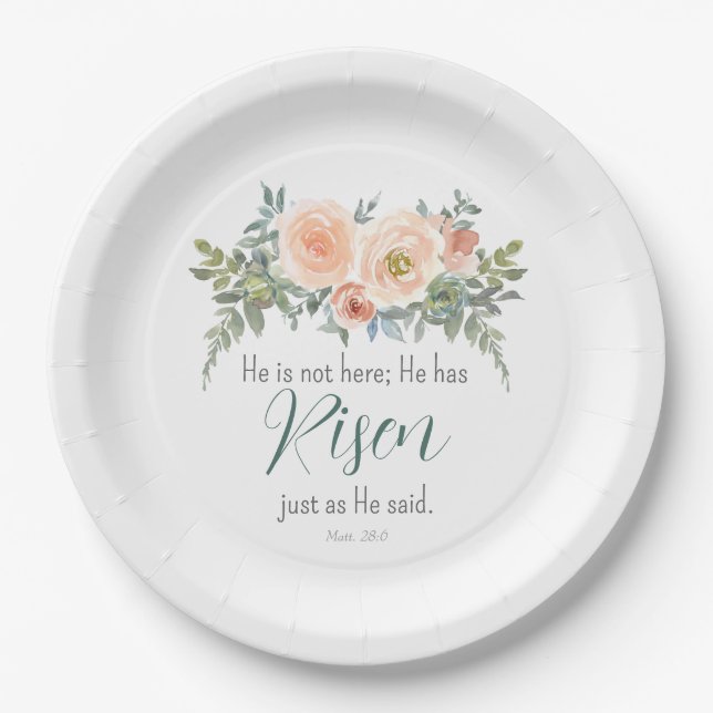 Assiettes En Carton Pâques Il a ressuscité l'écriture Aquarelle (Devant)