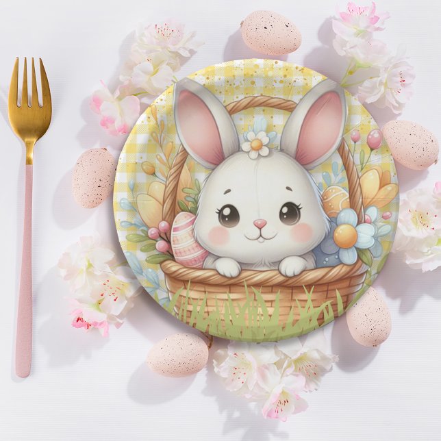 Assiettes En Carton Pâques joyeuses et dynamiques dans un arrière - pl (Vibrant Happy Easter in a Yellow background Paper Plate)