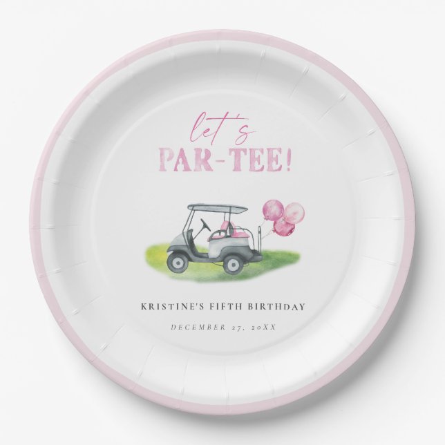 Assiettes En Carton Par-Tee Pink Golf Plaques en papier d'anniversaire (Devant)