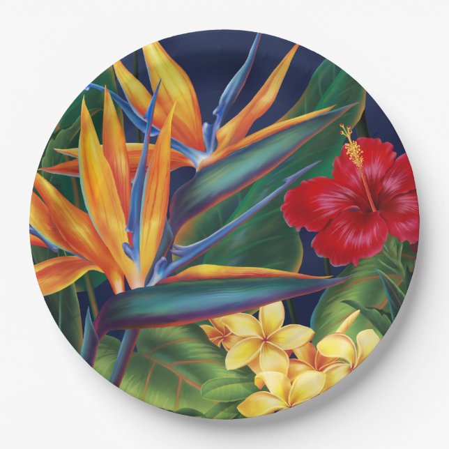 Assiettes En Carton Paradis tropical Floral hawaïen (Devant)