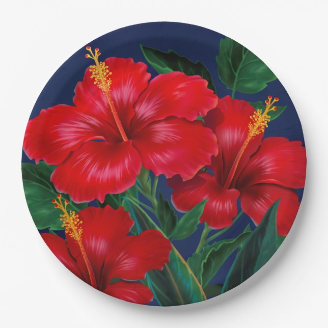 Assiettes En Carton Paradis tropical Hibiscus Hawaïen (Devant)