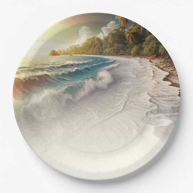 Assiettes En Carton Paradise Beach Sunset Rustic Coastal Mariage (Devant)