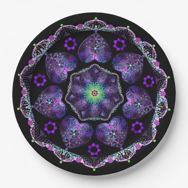 Assiettes En Carton Parapluie violet & coeurs .7 (Devant)