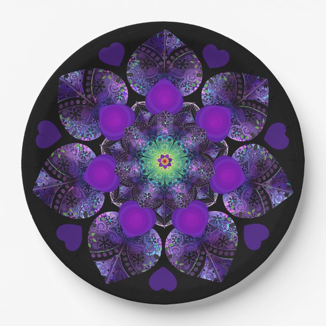 Assiettes En Carton Parapluie violet & coeurs .7 (Devant)